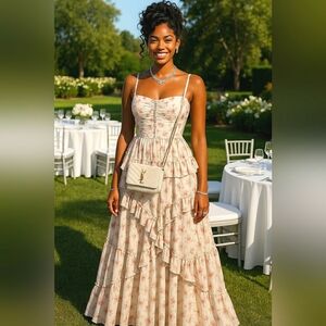 Cottagecore Farmhouse Prairie Rose Floral Maxi Ruffle Corset Fairy Events Dress